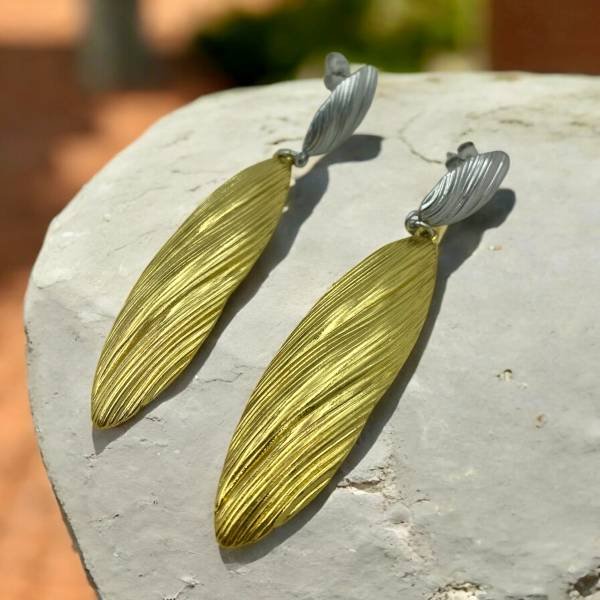 Σκουλαρίκια ατσάλινα κρεμαστά δίχρωμα χρυσό/ασημί-SK-801