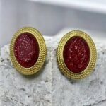 Σκουλαρίκια ατσάλινα κόκκινα με εφέ γκλίτερ χρώμα χρυσό-SK-