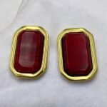 Σκουλαρίκια ατσάλινα με κόκκινη πέτρα χρώμα χρυσό-SK-