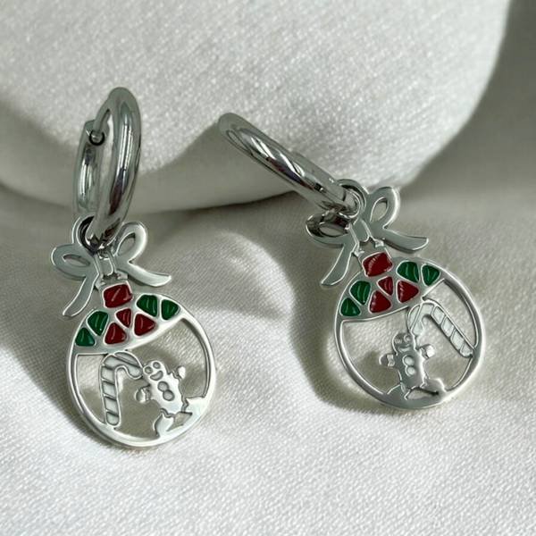 Σκουλαρίκια Χριστουγεννιάτικα από ανοξείδωτο ατσάλι χρώμα ασημί-SK-