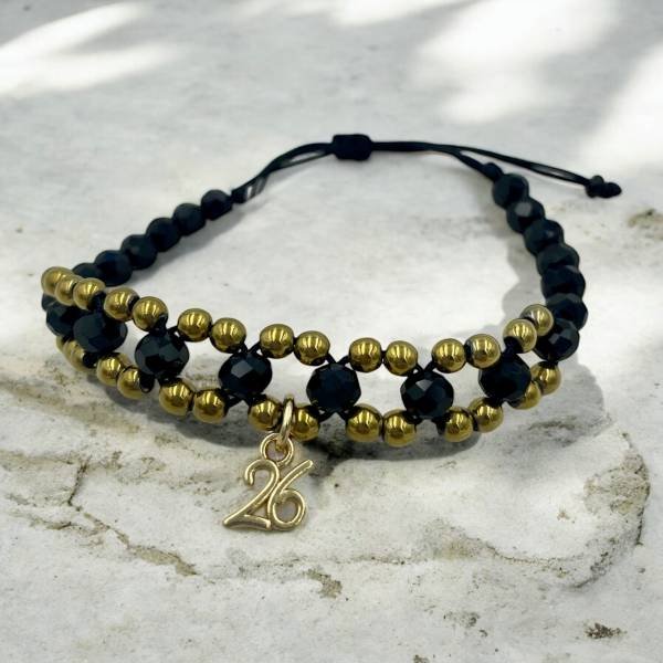 Χειροποίητο βραχιόλι Γούρι 2026 με πέτρες αιματίτη και χάντρες-BG-