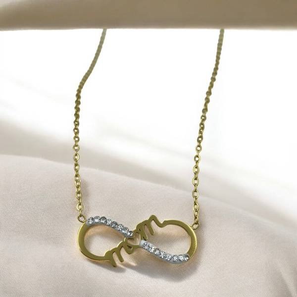 Κολιέ Μαμά άπειρο από ανοξείδωτο ατσάλι με ζιργκον χρώμα χρυσό-K-