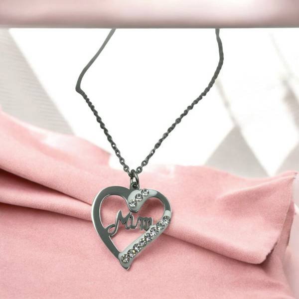 Κολιέ Μαμά καρδιά από ανοξείδωτο ατσάλι με ζιργκον χρώμα ασημί-K-