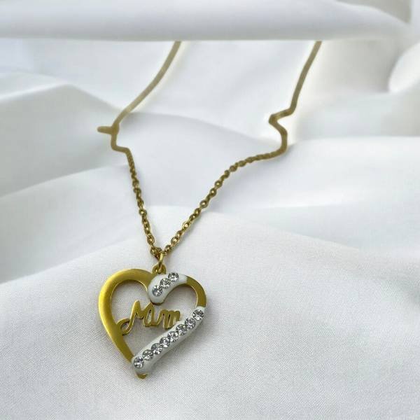 Κολιέ Μαμά καρδιά από ανοξείδωτο ατσάλι με ζιργκον χρώμα χρυσό-K-
