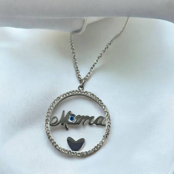 Κολιέ Μαμά από ανοξείδωτο ατσάλι με ζιργκον χρώμα ασημί-K-