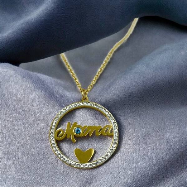 Κολιέ Μαμά από ανοξείδωτο ατσάλι με ζιργκον χρώμα χρυσό-K-