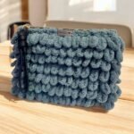 Χειροποίητη πλεκτή τσάντα φάκελος puffy χρώμα Γκρι-PL-132-87 - Image 3