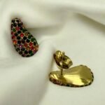 Σκουλαρίκια καρφωτά ατσάλινα με πολύχρωμα ζιργκον χρώμα χρυσό-SK-697 - Image 2