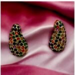 Σκουλαρίκια καρφωτά ατσάλινα με πολύχρωμα ζιργκον χρώμα χρυσό-SK-697 - Image 3