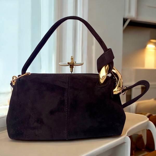 Τσάντα χειρός και χιαστί suede χρώμα μαύρο-TS-