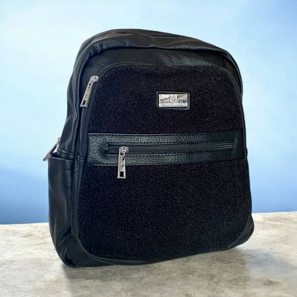 Σακίδιο πλάτης με γούνα χρώμα μαύρο-TS-