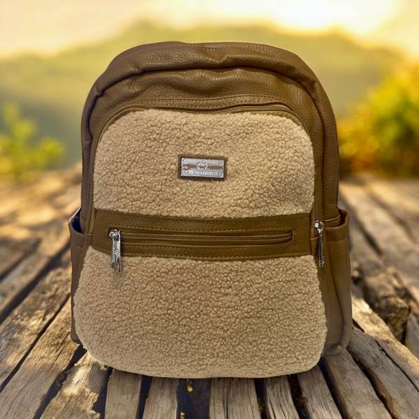 Σακίδιο πλάτης με γούνα χρώμα μπεζ/καφε-TS-1199