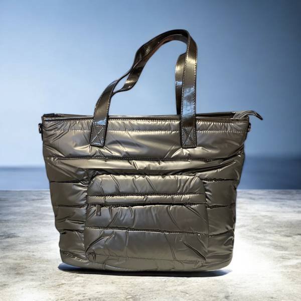 Τσάντα ώμου Γκρί μεταλλιζέ puffer-TS-