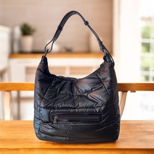 Τσάντα ώμου μαύρο μεταλλιζέ puffer-TS-