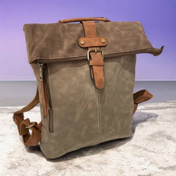 Σακίδιο πλάτης suede χρώμα Μπεζ/Kαφέ-TS-