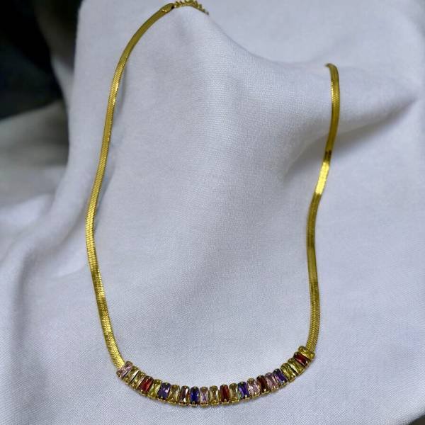 Kολιέ από ανοξείδωτο ατσάλι με χρωματιστές πέτρες κρυστάλλου-K-20367