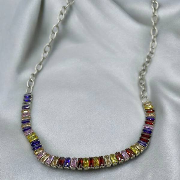 Kολιέ από ανοξείδωτο ατσάλι με χρωματιστές πέτρες κρυστάλλου-K-