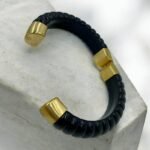 Βραχιόλι ρητίνης και ατσάλι σταθερό χρώμα καφέ/χρυσό-BR-471 - Image 2