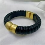 Βραχιόλι ρητίνης και ατσάλι σταθερό χρώμα μαύρο/χρυσό-BR-471
