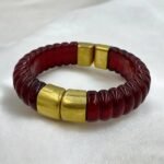 Βραχιόλι ρητίνης και ατσάλι σταθερό χρώμα μπορντό/χρυσό-BR-471