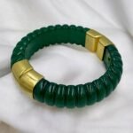 Βραχιόλι ρητίνης και ατσάλι σταθερό χρώμα πράσινο/χρυσό-BR-471