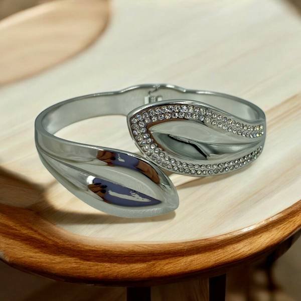 Βραχιόλι Χειροπέδα από ανοξείδωτο ατσάλι με ζιργκον χρώμα ασημί-BR-472