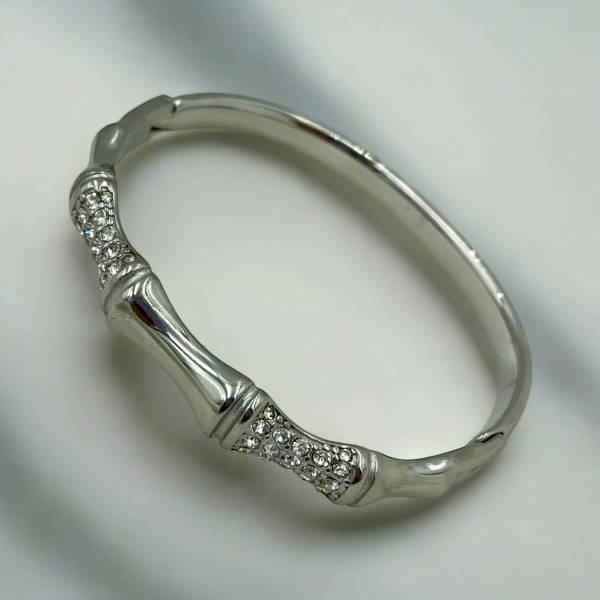 Βραχιόλι Χειροπέδα από ανοξείδωτο ατσάλι με ζιργκον χρώμα ασημί-BR-