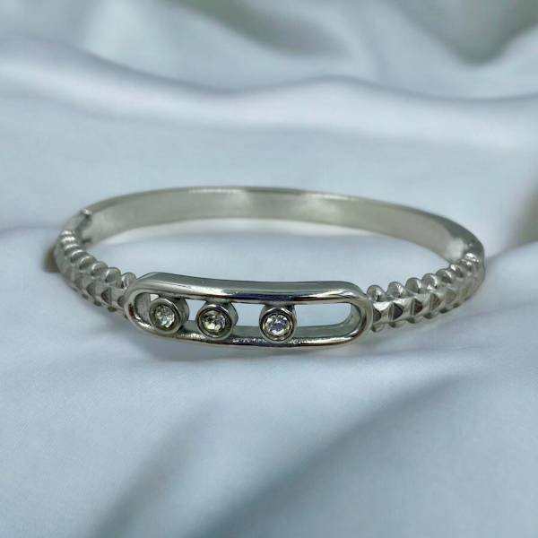 Βραχιόλι Χειροπέδα από ανοξείδωτο ατσάλι με ζιργκον χρώμα ασημί-BR-475