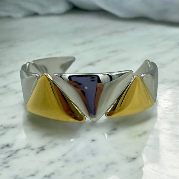 Βραχιόλι Χειροπέδα από ανοξείδωτο ατσάλι δίχρωμο χρυσό/ασημί-BR-