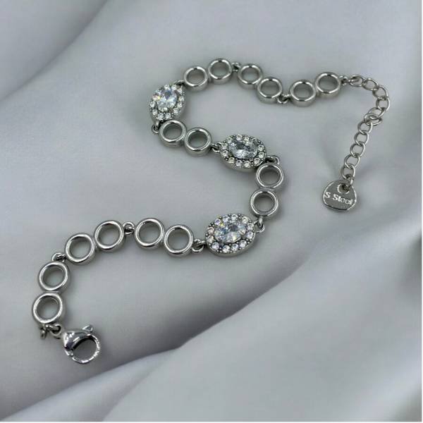 Βραχιόλι από ανοξείδωτο ατσάλι με ζιργκον χρώμα ασημί-BR-