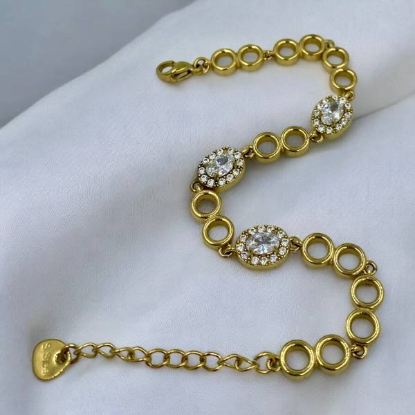 Βραχιόλι από ανοξείδωτο ατσάλι με ζιργκον χρώμα χρυσό-BR-