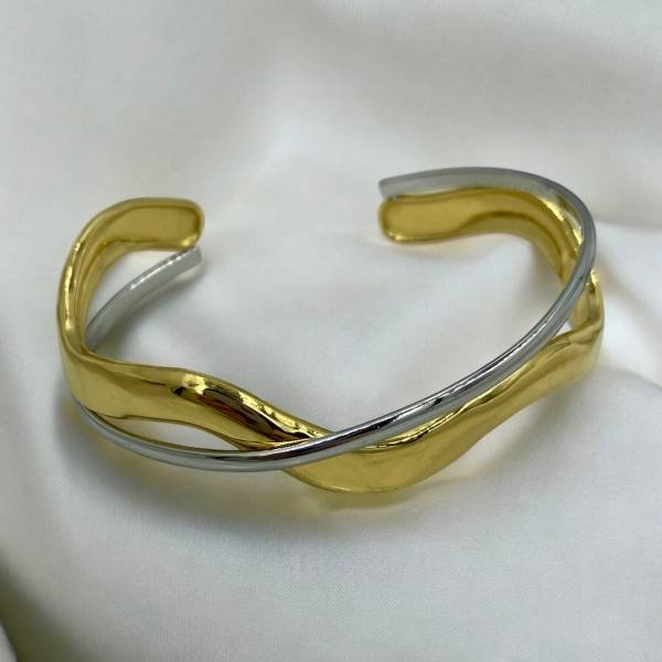Βραχιόλι Χειροπέδα από ανοξείδωτο ατσάλι δίχρωμο χρυσό/ασημί-BR-