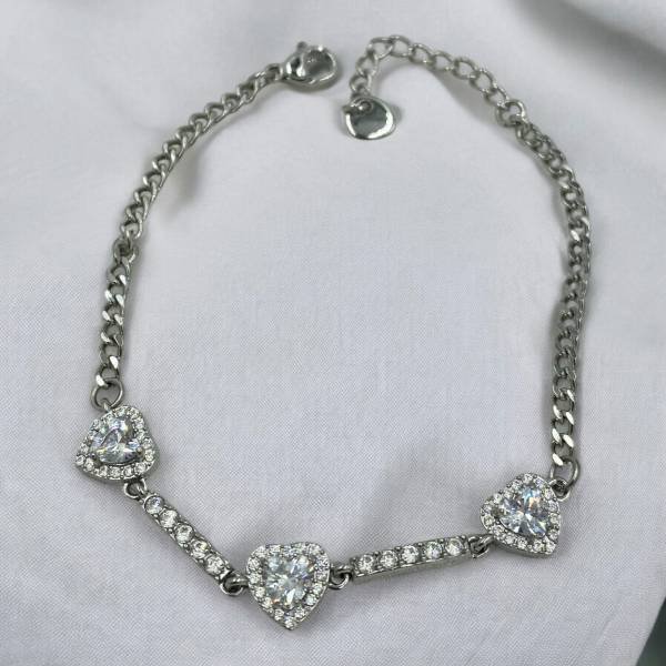 Βραχιόλι από ανοξείδωτο ατσάλι καρδιές με ζιργκον χρώμα ασημί-BR-