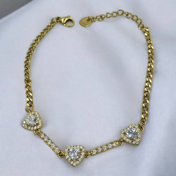 Βραχιόλι από ανοξείδωτο ατσάλι καρδιές με ζιργκον χρώμα χρυσό-BR-