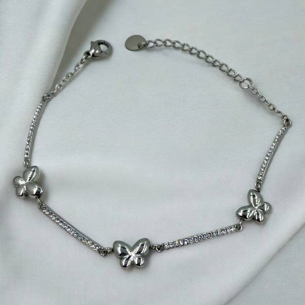Βραχιόλι πεταλούδες από ανοξείδωτο ατσάλι με ζιργκον χρώμα ασημί-BR-