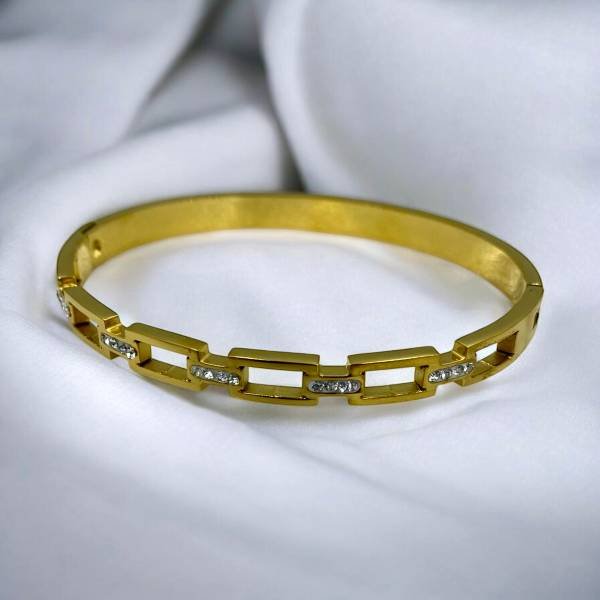 Βραχιόλι Χειροπέδα από ανοξείδωτο ατσάλι με ζιργκον χρώμα χρυσό-BR-