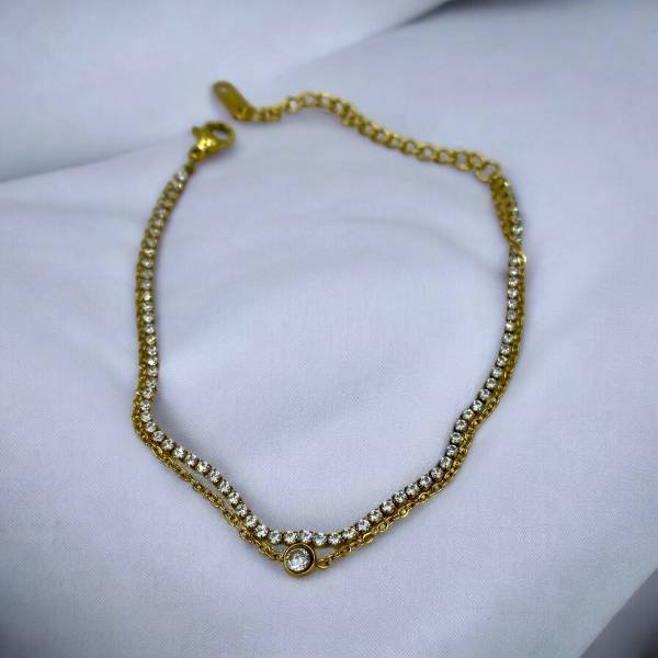 Βραχιόλι διπλό από ανοξείδωτο ατσάλι με ζιργκον χρώμα χρυσό-BR-