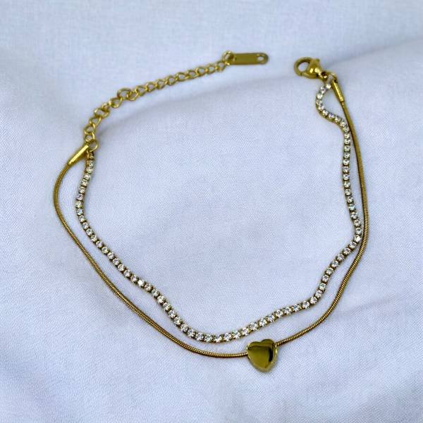 Βραχιόλι διπλό από ανοξείδωτο ατσάλι καρδιά με ζιργκον χρώμα χρυσό-BR-