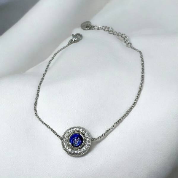 Βραχιόλι από ανοξείδωτο ατσάλι μάτι με ζιργκον χρώμα ασημί-BR-