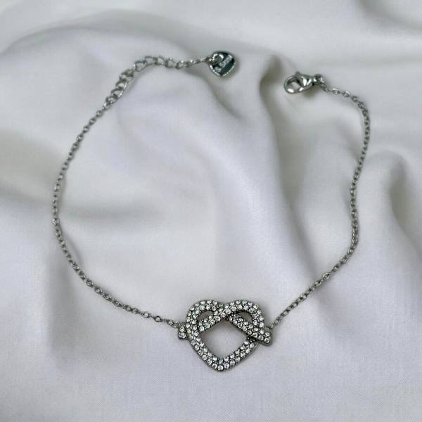 Βραχιόλι από ανοξείδωτο ατσάλι καρδιά με ζιργκον χρώμα ασημί-BR-