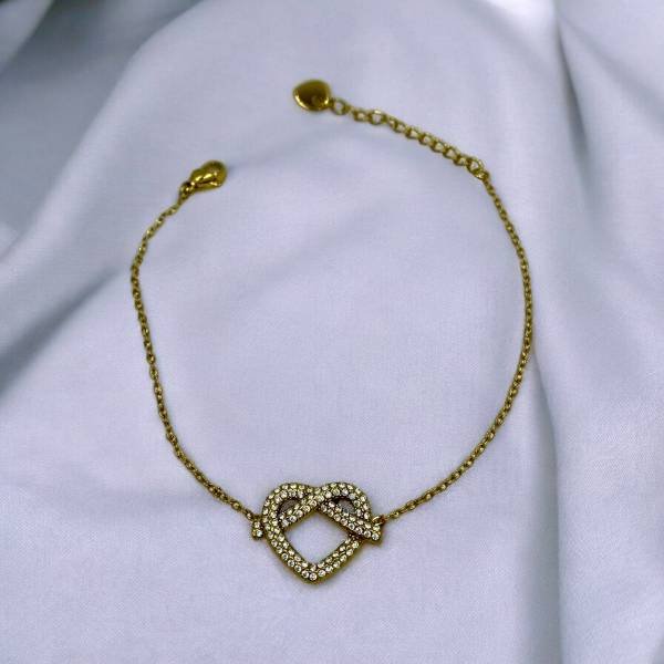 Βραχιόλι από ανοξείδωτο ατσάλι καρδιά με ζιργκον χρώμα χρυσό-BR-