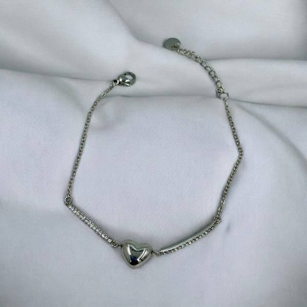 Βραχιόλι από ανοξείδωτο ατσάλι καρδιά με ζιργκον χρώμα ασημί-BR-