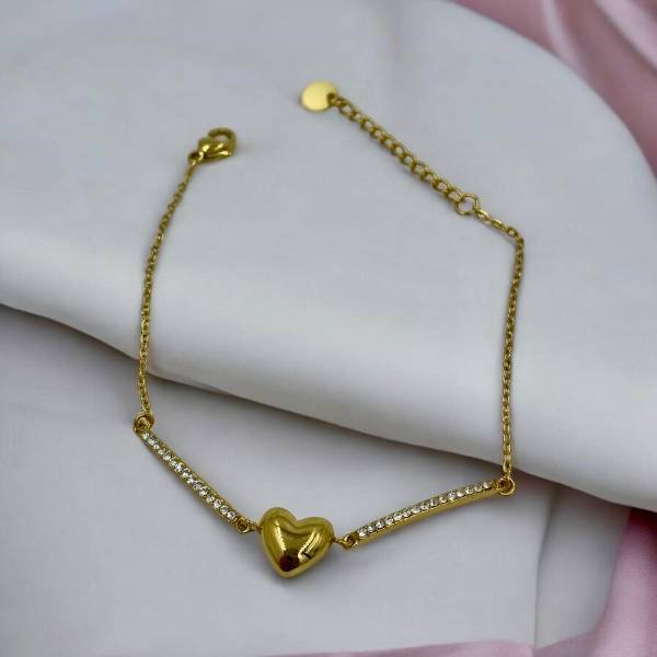 Βραχιόλι από ανοξείδωτο ατσάλι καρδιά με ζιργκον χρώμα χρυσό-BR-