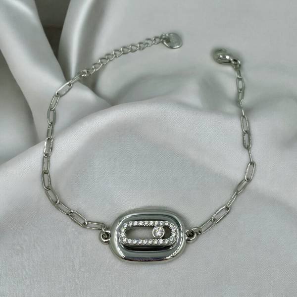 Βραχιόλι από ανοξείδωτο ατσάλι με ζιργκον χρώμα ασημί-BR-