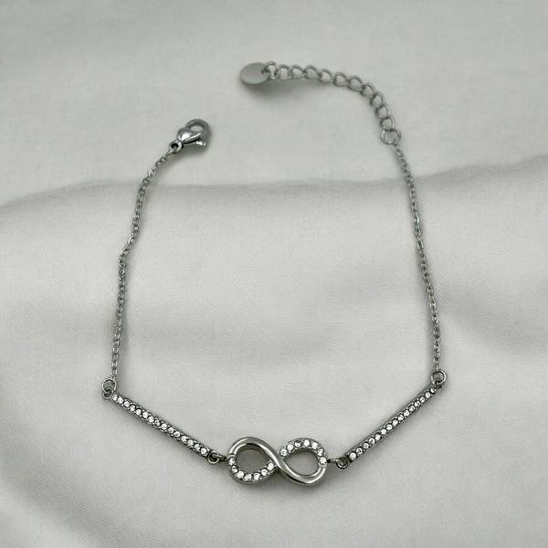 Βραχιόλι από ανοξείδωτο ατσάλι Άπειρο με ζιργκον χρώμα ασημί-BR-