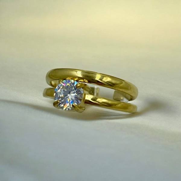 Δαχτυλίδι μονόπετρο διπλό από ανοξείδωτο ατσάλι χρώμα χρυσό-D-