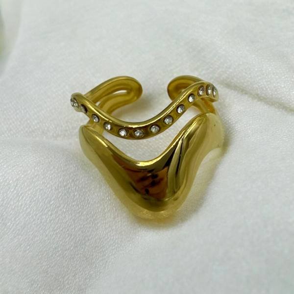 Δαχτυλίδι με ζιργκον από ανοξείδωτο ατσάλι χρώμα χρυσό-D-