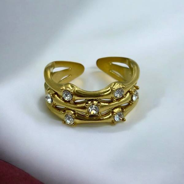 Δαχτυλίδι με ζιργκον από ανοξείδωτο ατσάλι χρώμα χρυσό-D-