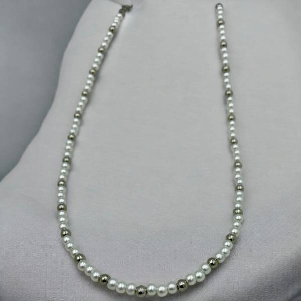 Χειροποίητο ατσάλινο κολιέ, με πέρλες και ασημένιες λεπτομέρειες-Κ-728