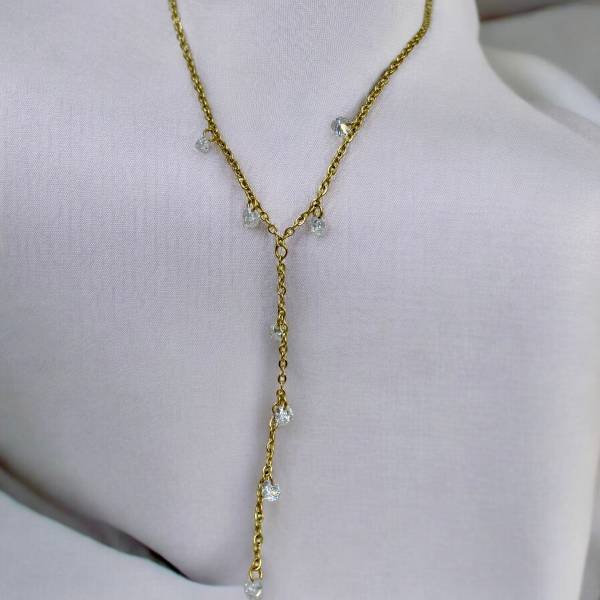 Ατσάλινο Κολιέ Y με Λαμπερές Πέτρες – Χρυσό